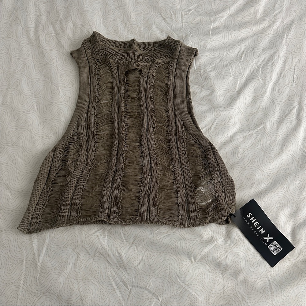 SHEIN Brown Ribbed Crop Tank Top